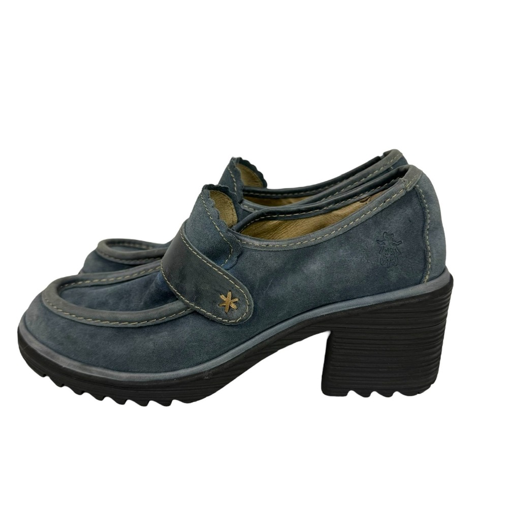 FLY London Blue Suede Loafers with Leather Trim Shoe Size 40 EU - Picture 4 of 10